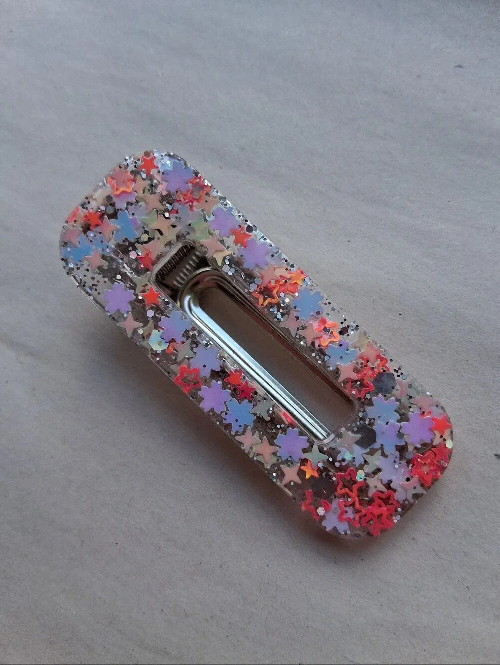 5/$25 Hand Crafted Glitter Star Barrette - Pastel Lavender, Pink & Coral Accents